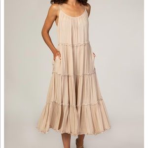 Pinkbluah Beige Printed Tiered Midi Dress